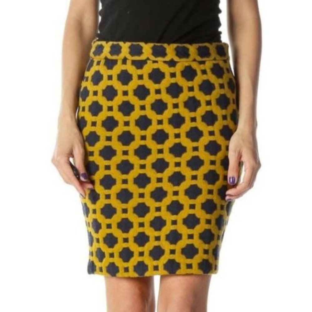 Anthropologie Charlie & Robin Mustard/Navy Blue Wool Blend Quilted Skirt